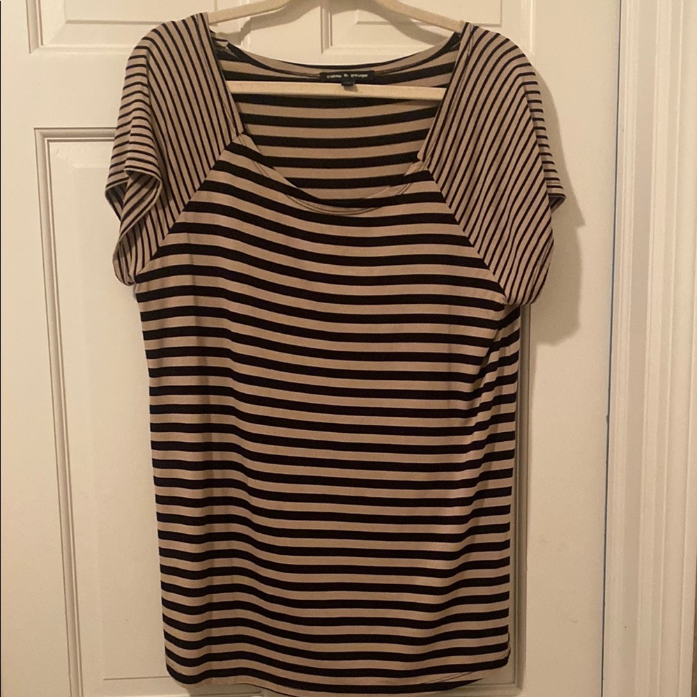The Black and Tan Striped Short Sleeve Top
